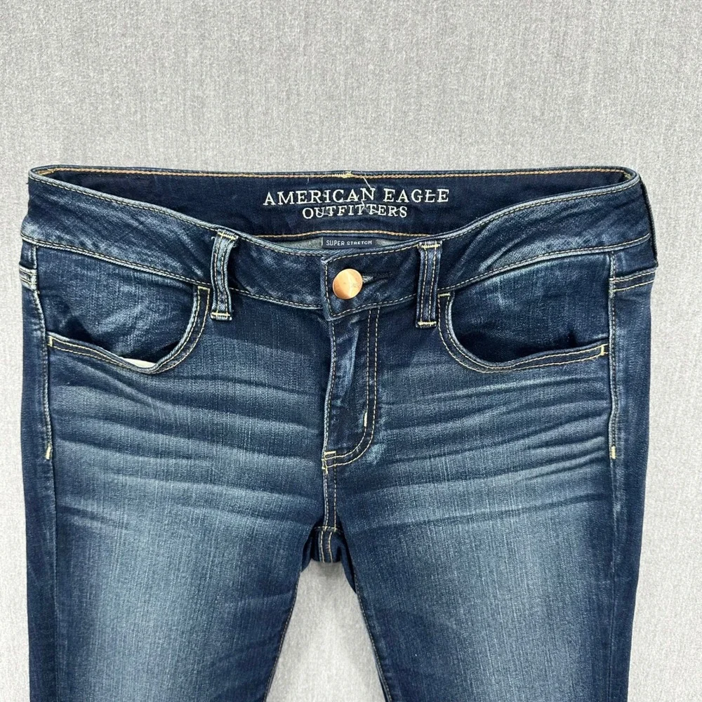 American Eagle Jeans Womens 6 Long Blue Super Low Jegging Super Stretch Dark - Picture 2 of 7